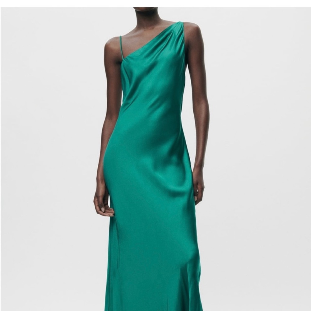 Zara SATIN EFFECT MIDI DRESS EMERALD